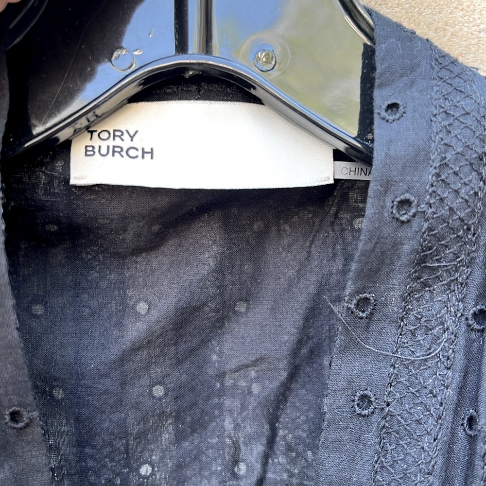 Tory Burch Black Pleated V-Neck Midi Dress - Picture 5 of 8